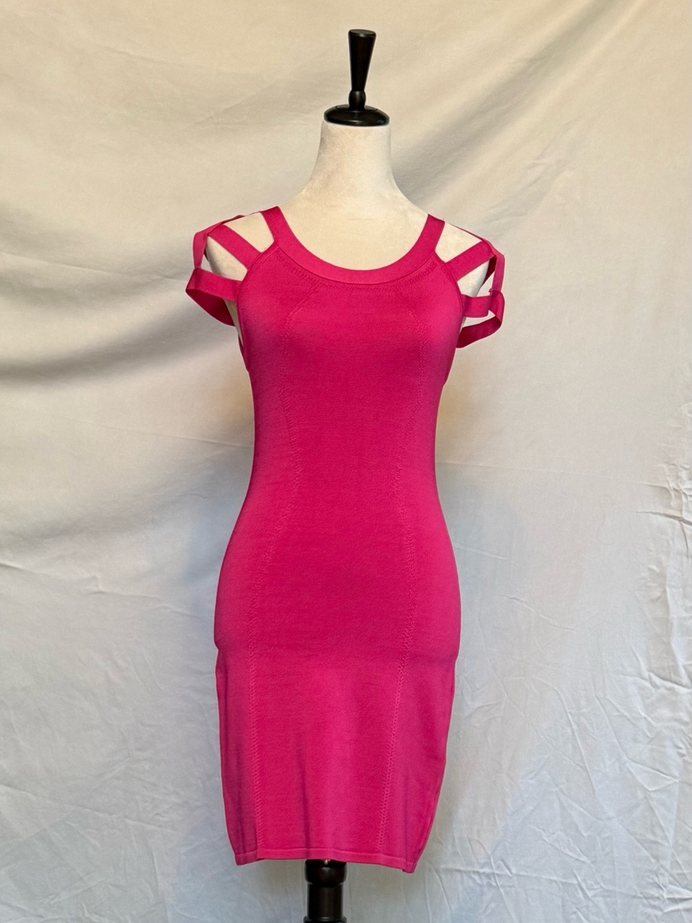 bebe Hot Pink Strappy Shoulder Bodycon Mini Dress